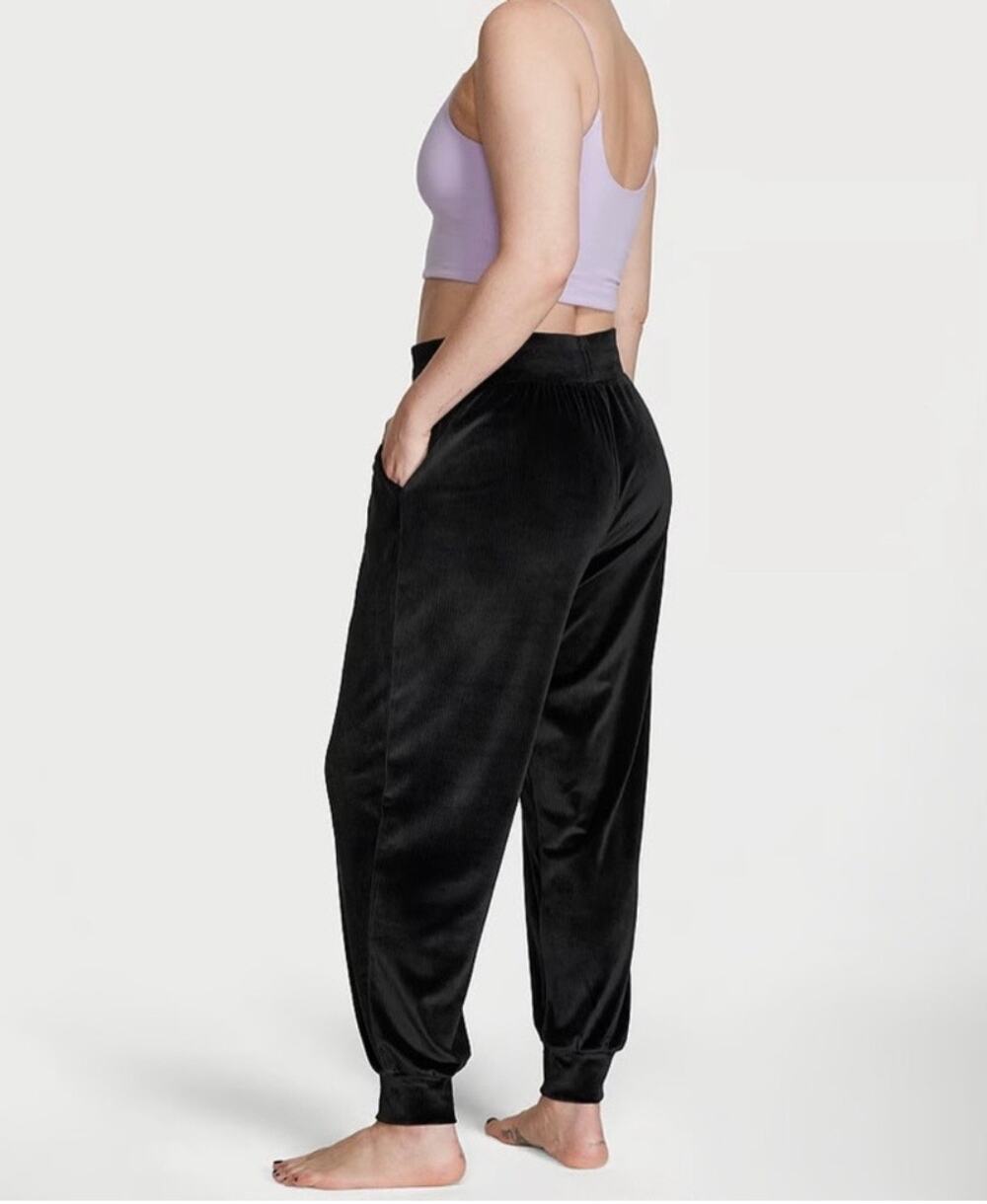 Victoria's Secret PINK Velour Jogger Pants Black Drawstring Lounge Sweatpants XL
